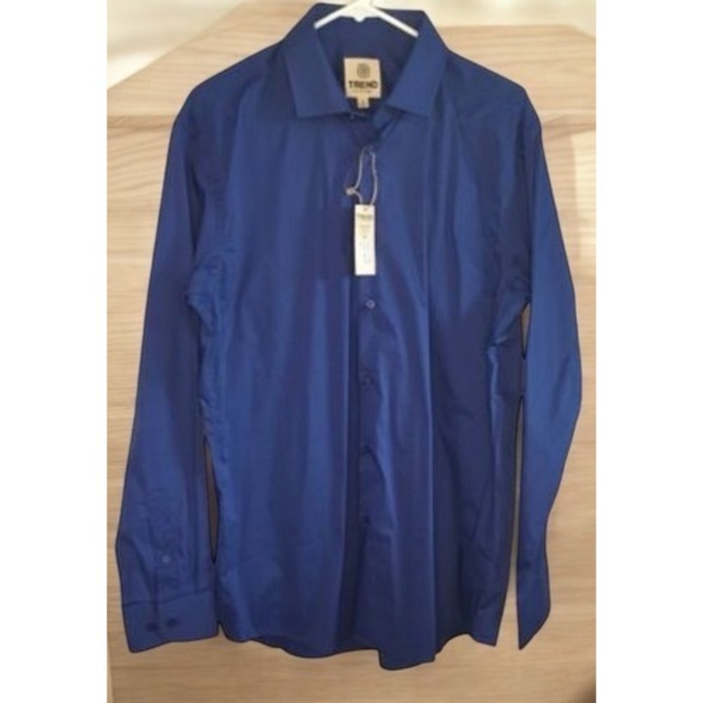 NWT Trend Royal Blue Long Slv. Button Up Shirt Men L China Cotton/Nylon/Spandex‎